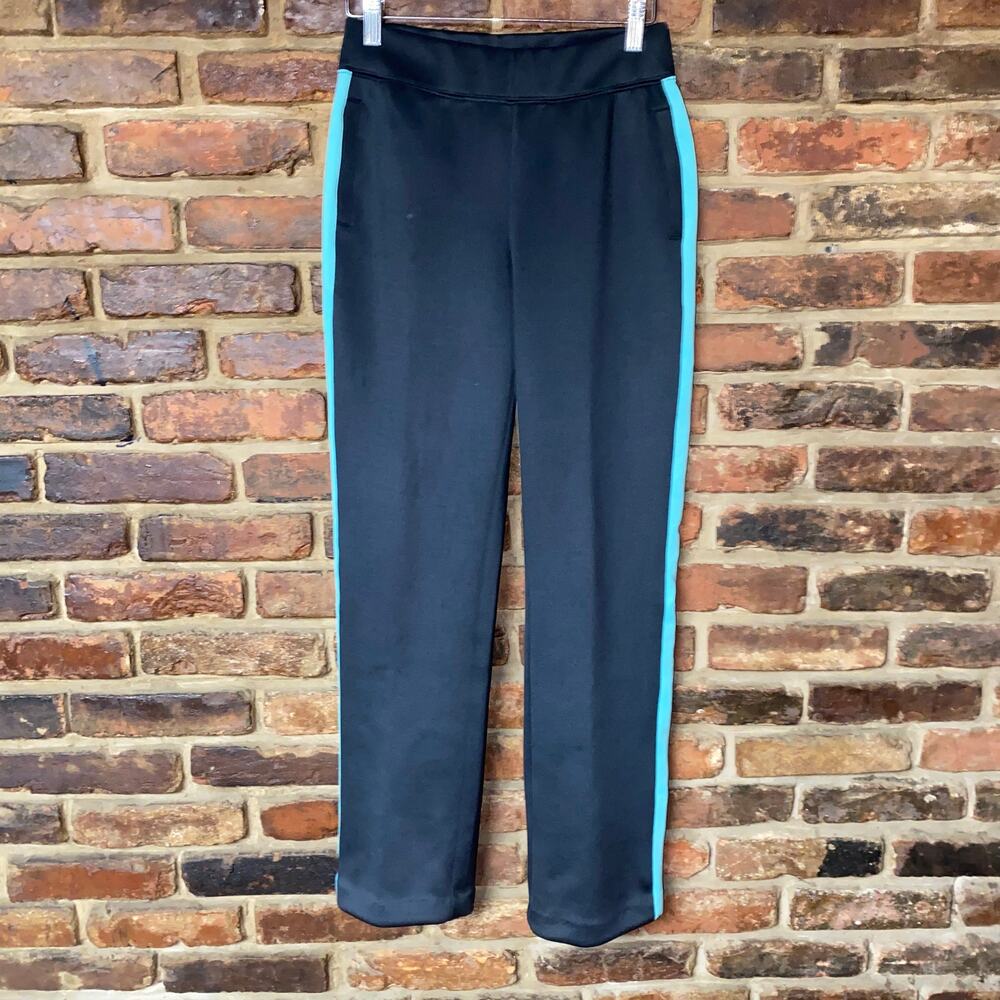 Boston Proper Black Aqua Blue Side Stripe Pull-On Track Pants Women's Size XXS